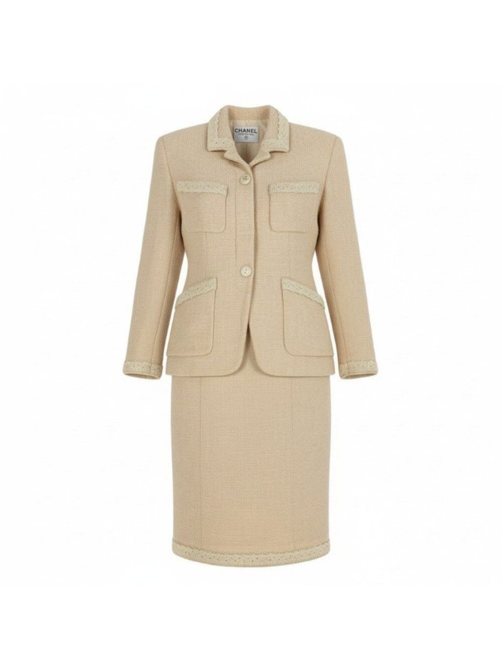 Chanel Cc3 Vintage CC Logo Button Tweed Jacket Skirt Set M Suit